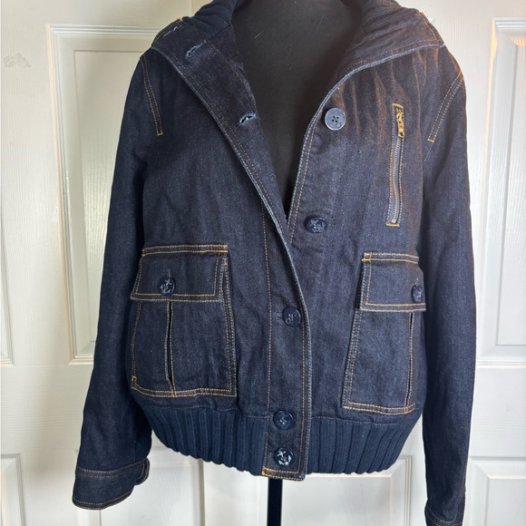 Lauren Jeans Co. Vintage Dark Blue Jean Quilted Denim Bomber Jacket - Picture 14 of 15